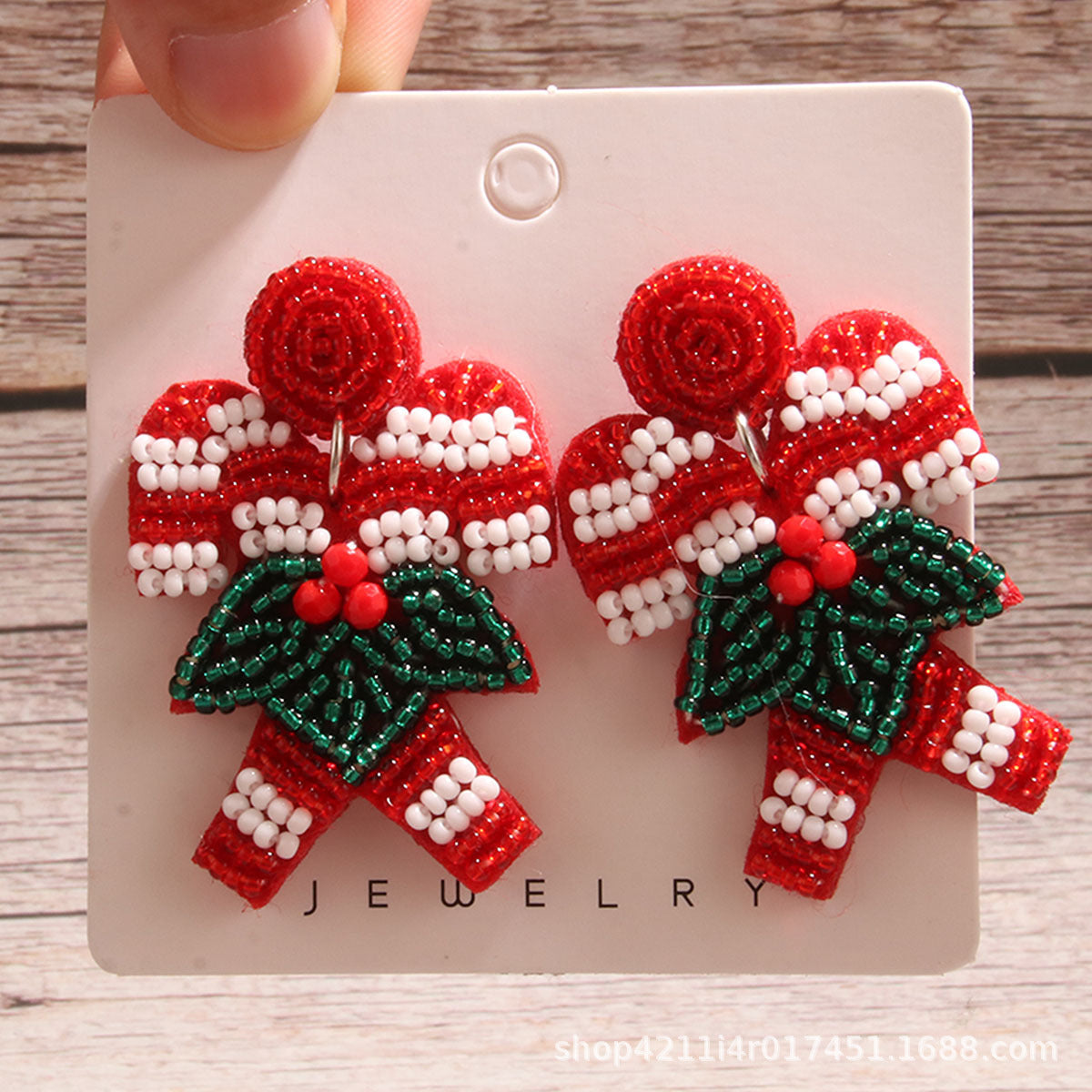 Wholesale Christmas Rice Beads Snowflake Walking Stick Fawn Rice Beads Hand-woven Earrings